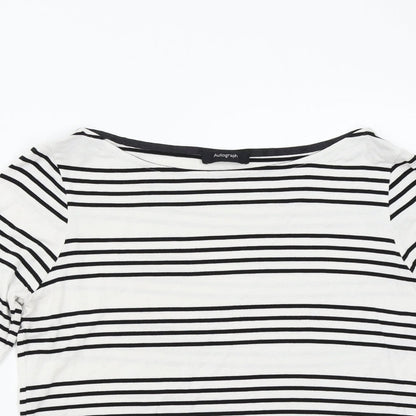 Autograph Womens White Striped  Basic Blouse Size M