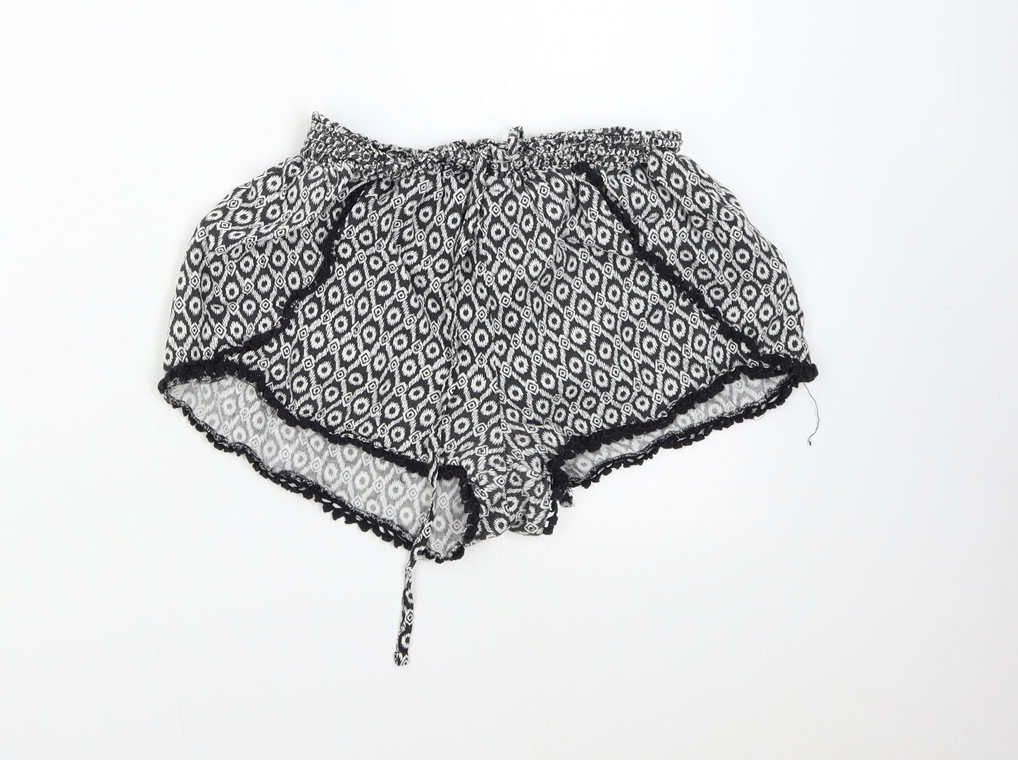 Primark Womens Black Geometric  Hot Pants Shorts Size 8