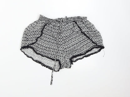 Primark Womens Black Geometric  Hot Pants Shorts Size 8