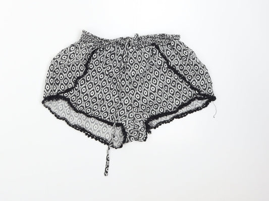 Primark Womens Black Geometric  Hot Pants Shorts Size 8