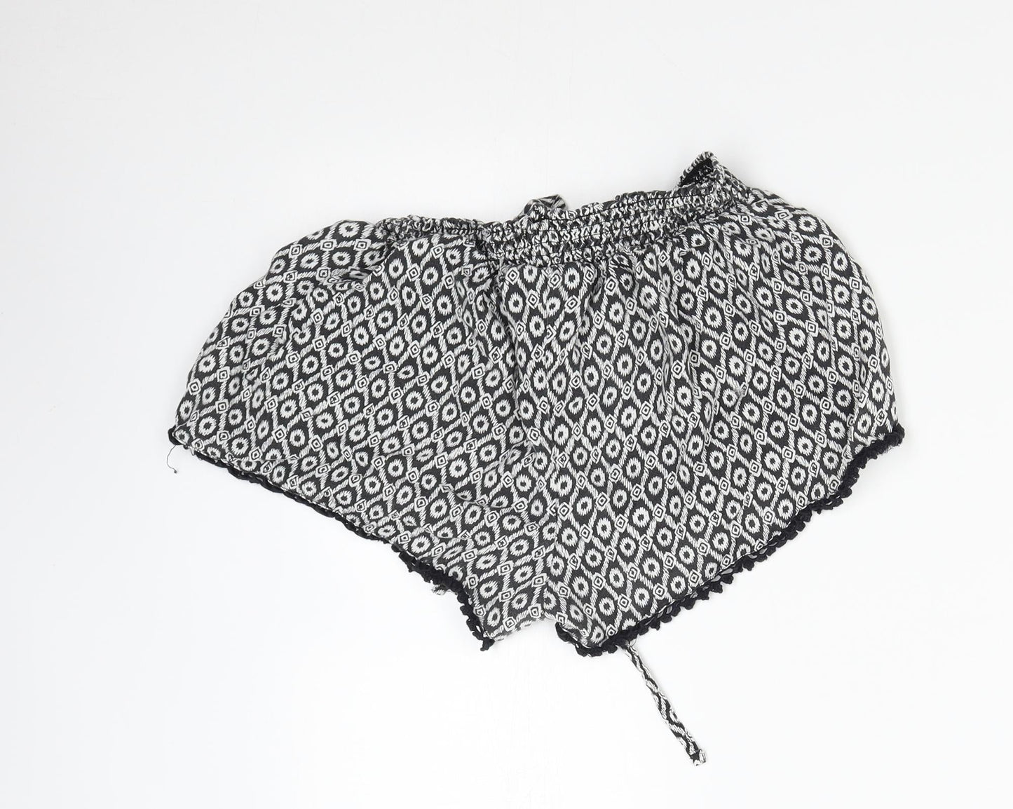 Primark Womens Black Geometric  Hot Pants Shorts Size 8