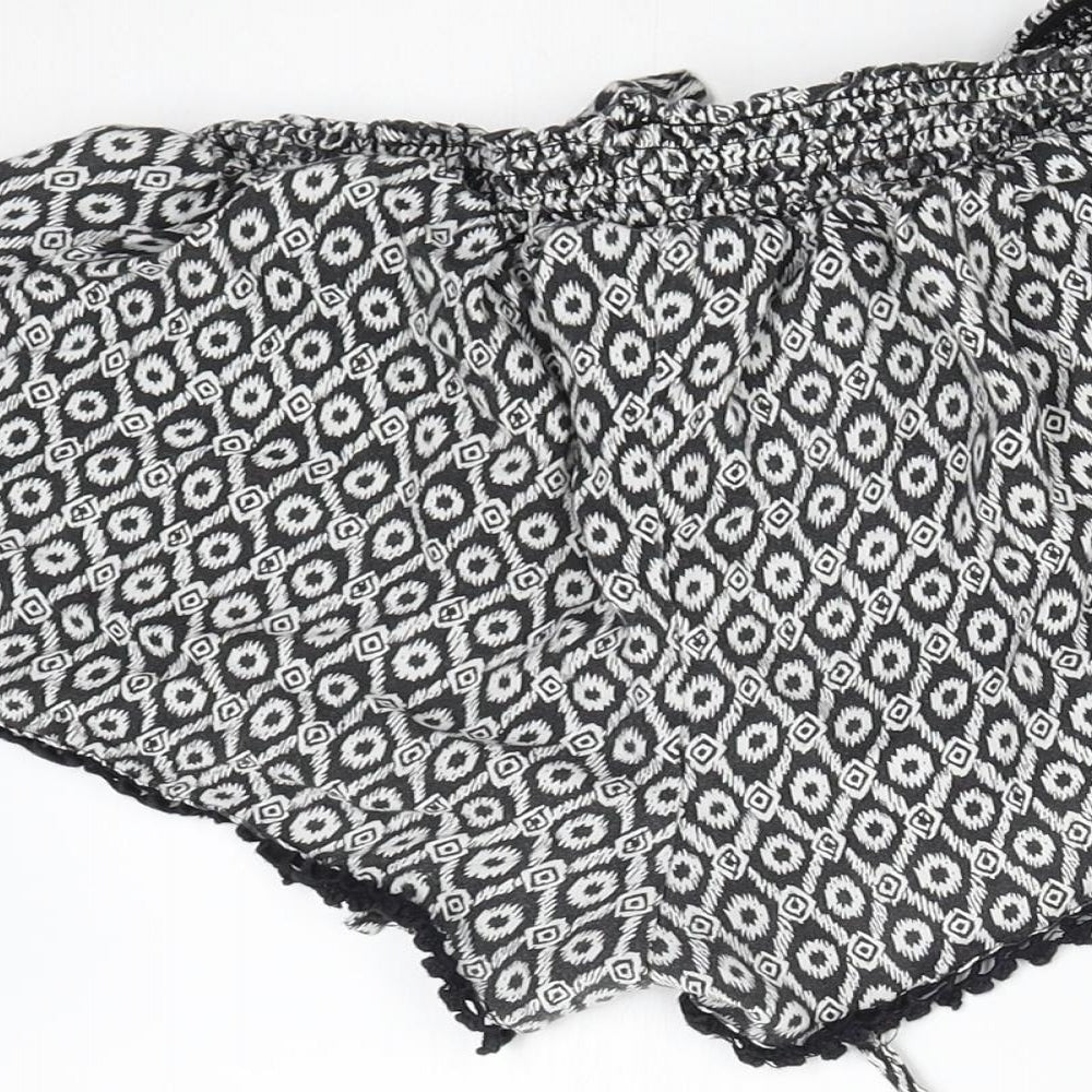 Primark Womens Black Geometric  Hot Pants Shorts Size 8