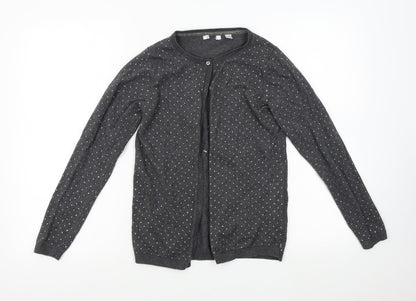 Preworn Womens Grey Polka Dot Knit Cardigan Jumper Size S