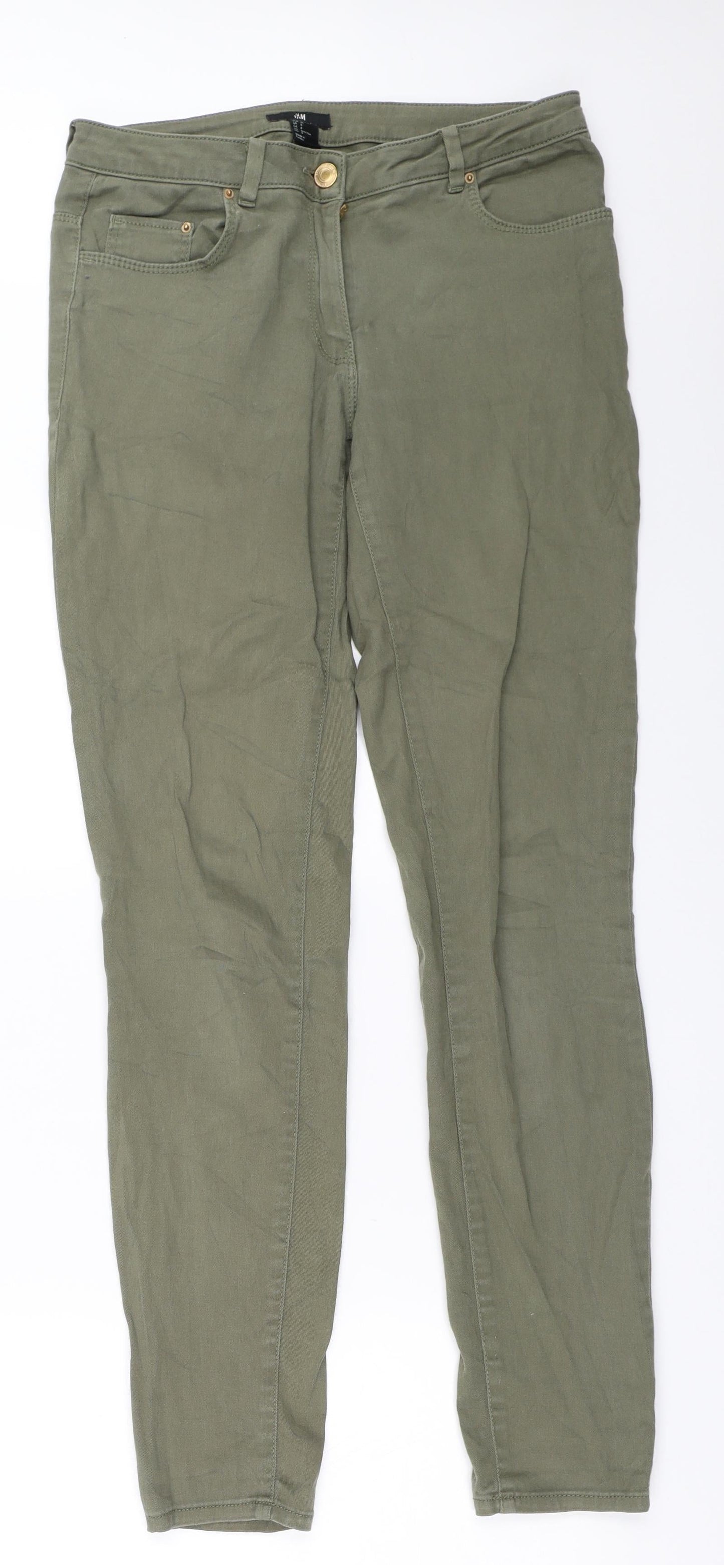 Womens UK Size 38 H&M Regular Fit Skinny Green Jeans