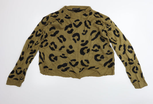 Boohoo  Womens Brown Animal Print  Pullover Jumper Size M