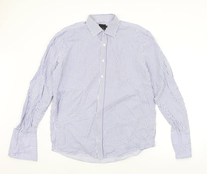 Mens UK Size 17 Baumer Blue  Button-Up Long Sleeve Casual Shirt