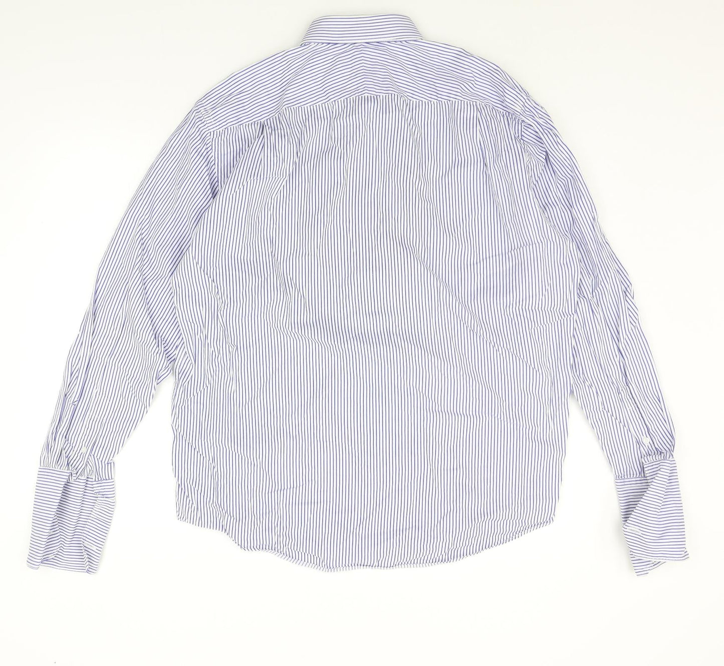 Mens UK Size 17 Baumer Blue  Button-Up Long Sleeve Casual Shirt