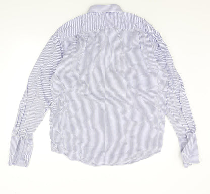 Mens UK Size 17 Baumer Blue  Button-Up Long Sleeve Casual Shirt