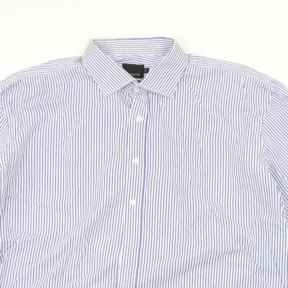 Mens UK Size 17 Baumer Blue  Button-Up Long Sleeve Casual Shirt
