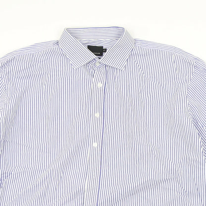 Mens UK Size 17 Baumer Blue  Button-Up Long Sleeve Casual Shirt
