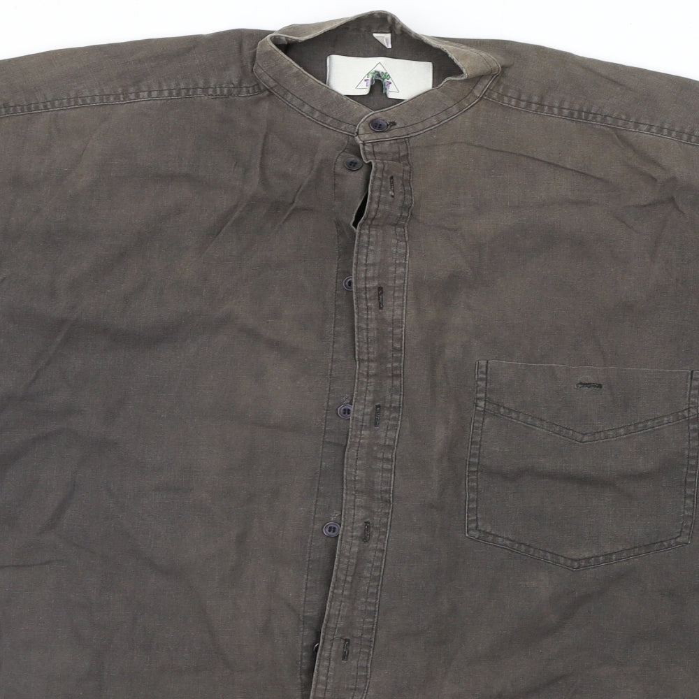 Mens UK Size S Preworn Brown  Button-Up Short Sleeve Casual Shirt