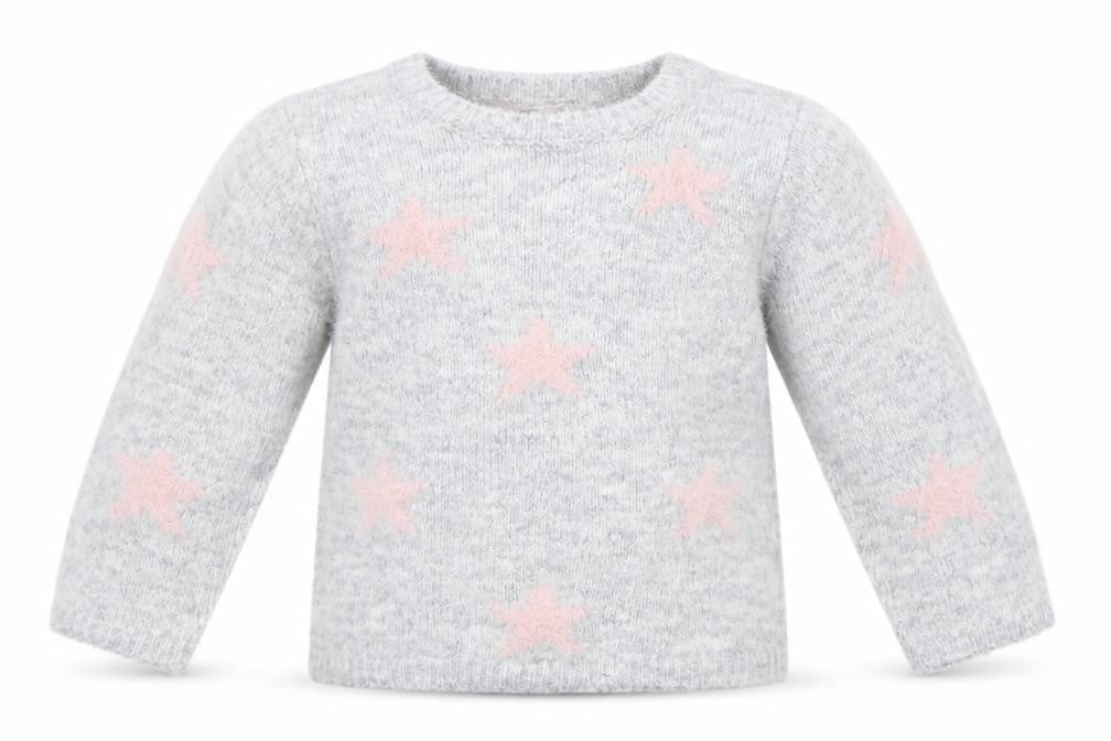 Front view of Primark Baby Grey Geometric jumper, size 12-18, Months - STARS
