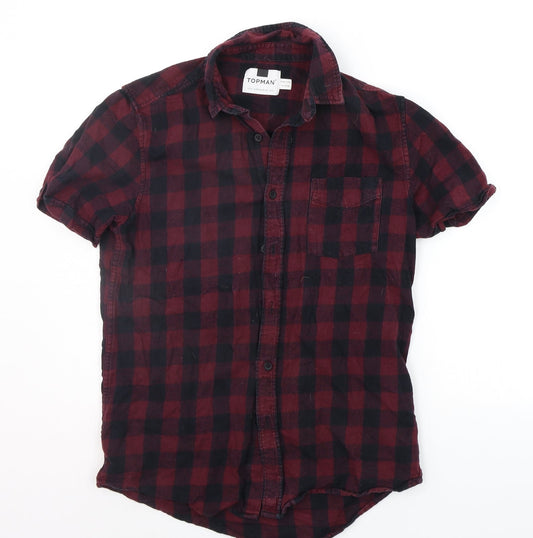 Topshop Girls Red Check  Basic Button-Up Size S