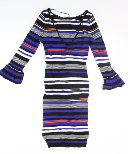 Miss Selfridge Womens Blue Striped  A-Line  Size 10