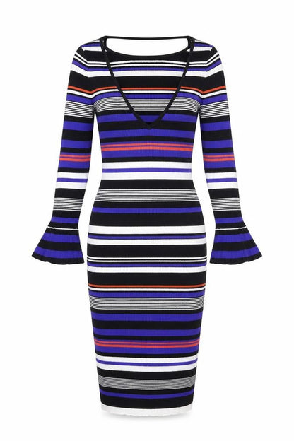 Miss Selfridge Womens Blue Striped  A-Line  Size 10