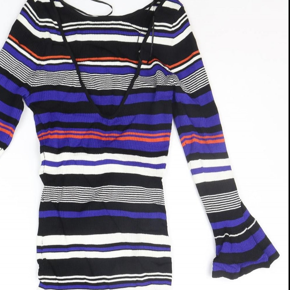 Miss Selfridge Womens Blue Striped  A-Line  Size 10