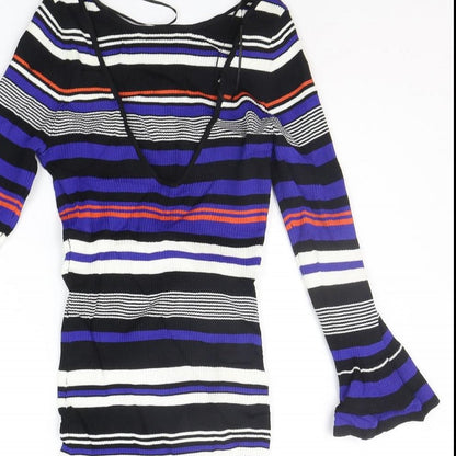 Miss Selfridge Womens Blue Striped  A-Line  Size 10