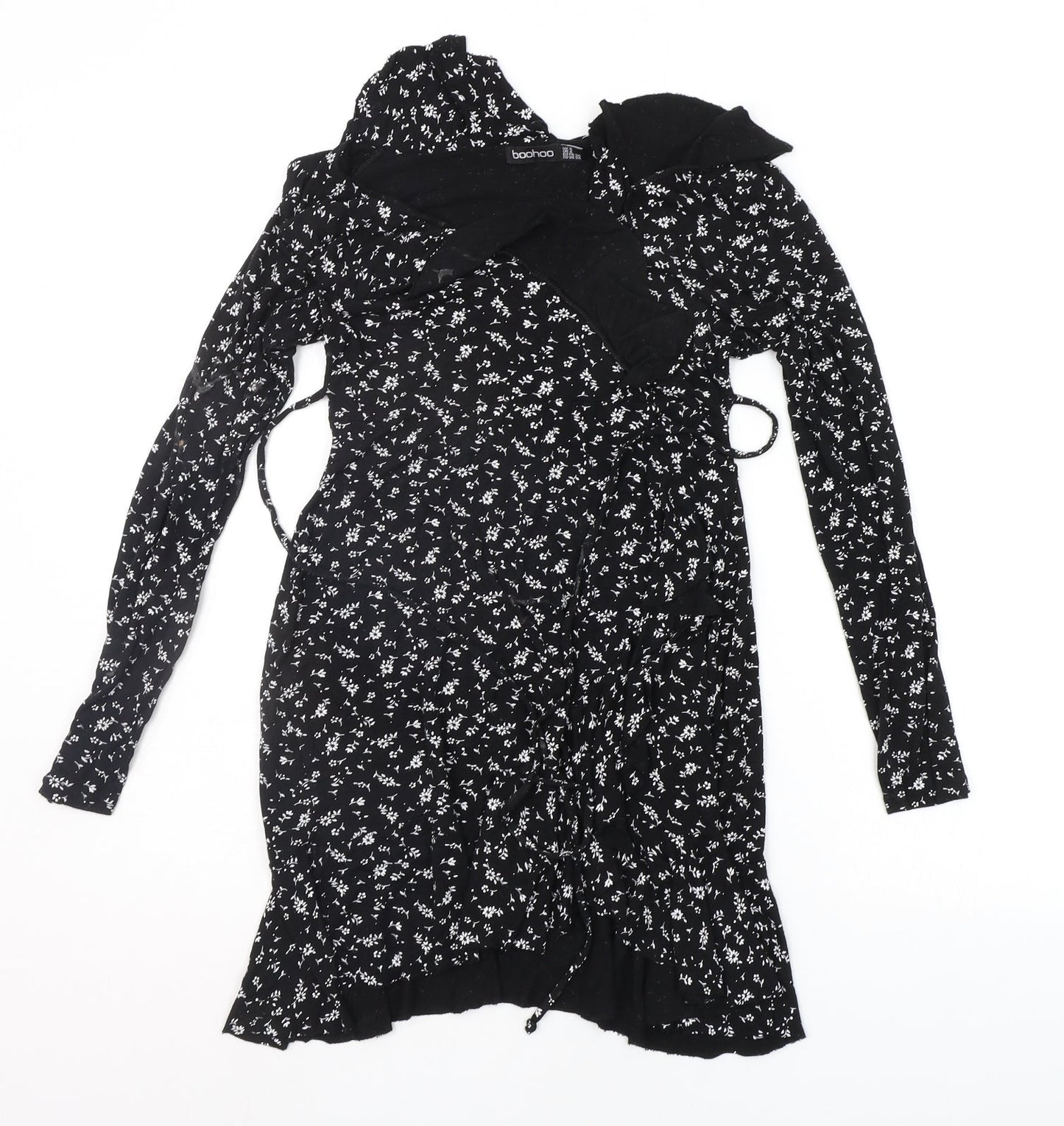 Boohoo Womens Black Floral  Basic T-Shirt Size 8