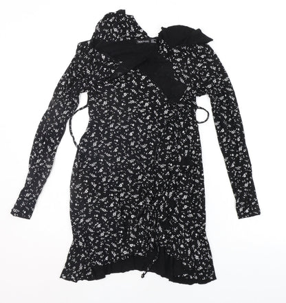 Boohoo Womens Black Floral  Basic T-Shirt Size 8