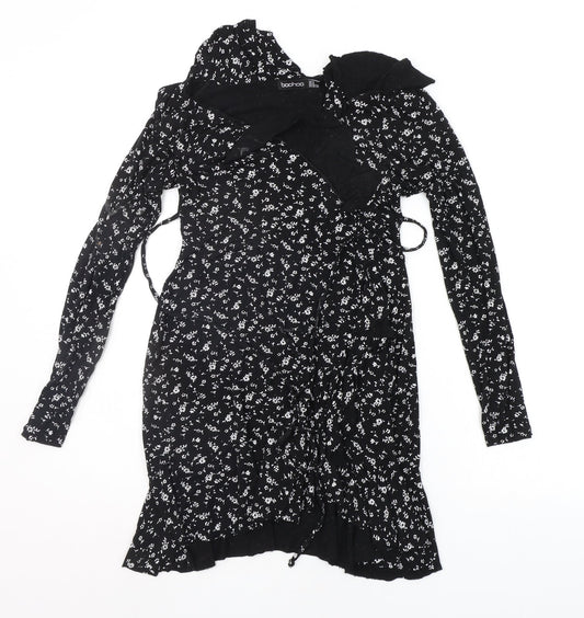 Boohoo Womens Black Floral  Basic T-Shirt Size 8