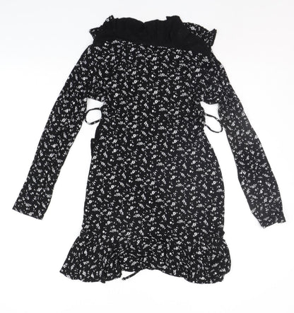 Boohoo Womens Black Floral  Basic T-Shirt Size 8