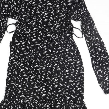 Boohoo Womens Black Floral  Basic T-Shirt Size 8