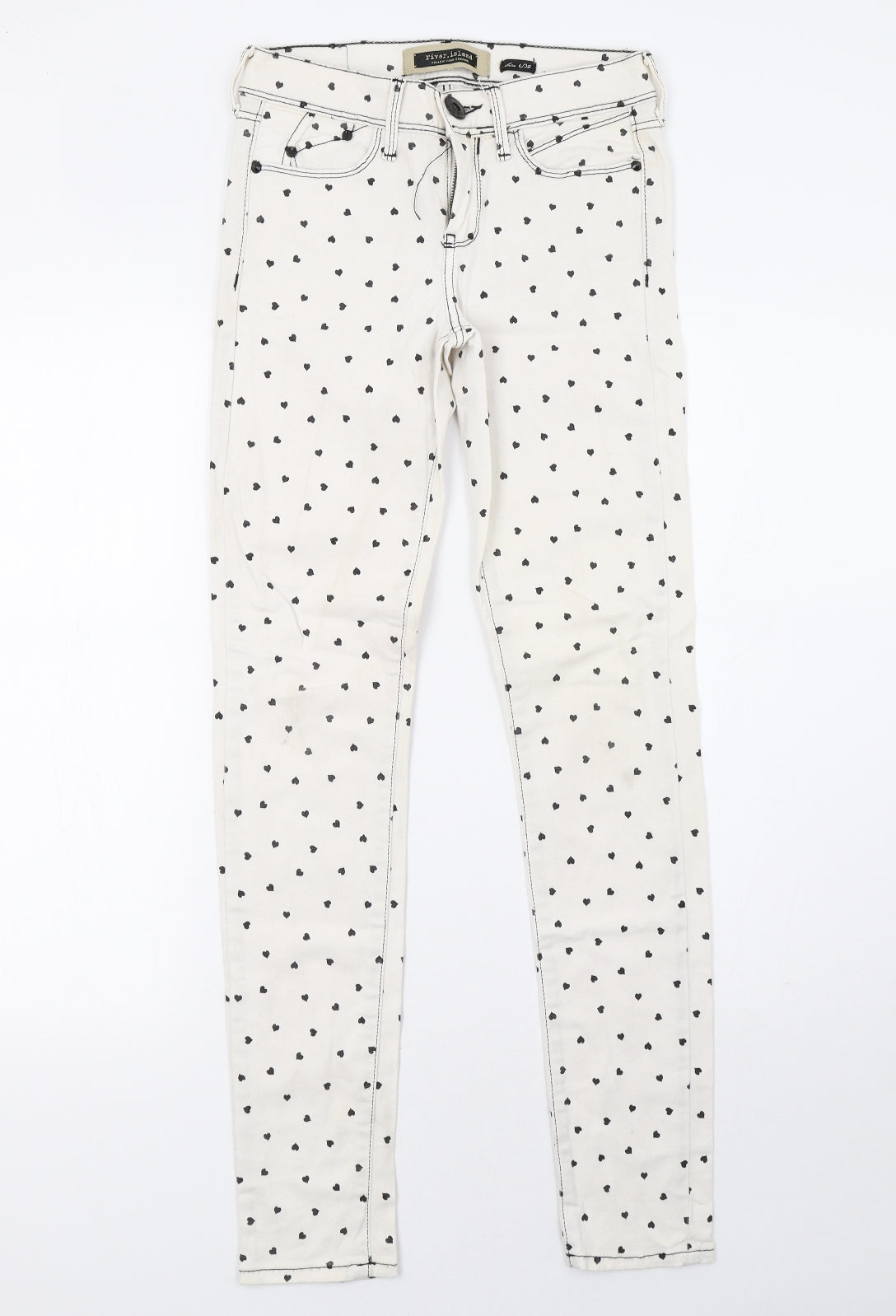 River Island Womens White Polka Dot Denim Skinny Jeans Size 6 L30 in
