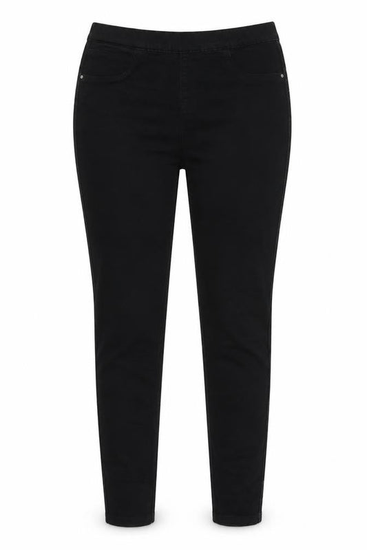 Front view of Denim & Co. women’s black jegging jeans, size UK 10, 25-inch leg