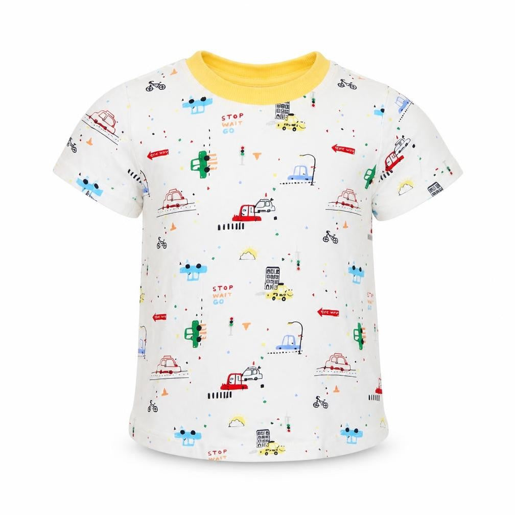 Front view of George Baby White Spotted Basic T-Shirt, size 9-12, Months - Cars