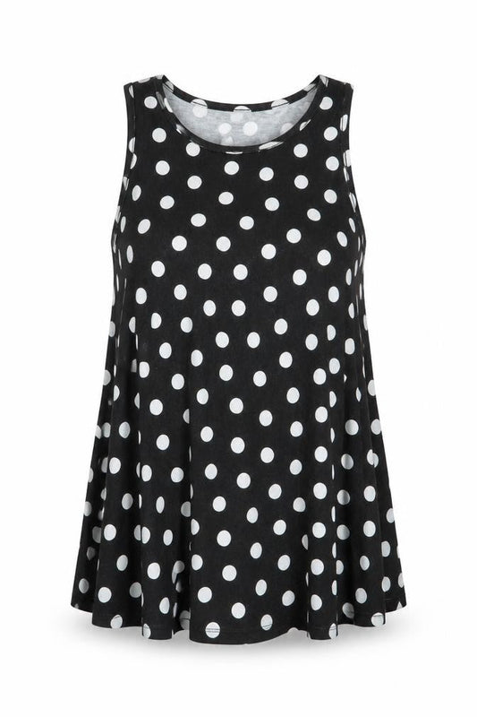 Front view of ASOS women’s black polka dot tunic t-shirt, size UK 8