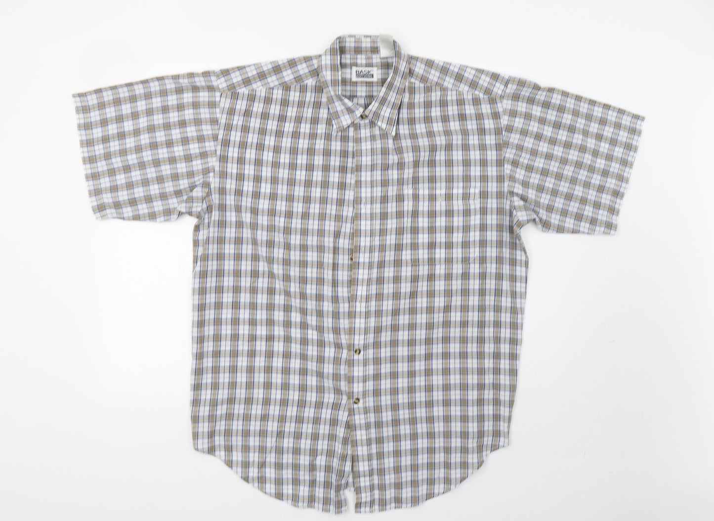 Mens UK Size L Basic Editions Beige  Button-Up Short Sleeve Casual Shirt