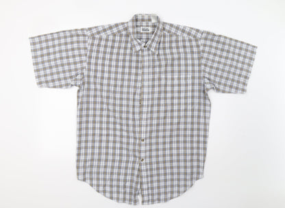 Mens UK Size L Basic Editions Beige  Button-Up Short Sleeve Casual Shirt