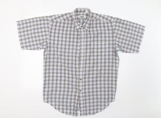 Mens UK Size L Basic Editions Beige  Button-Up Short Sleeve Casual Shirt