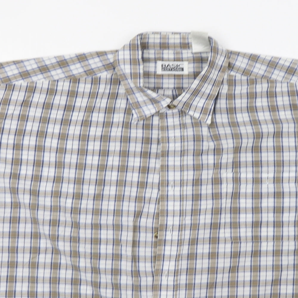 Mens UK Size L Basic Editions Beige  Button-Up Short Sleeve Casual Shirt