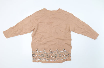 Kavri Womens Beige   Pullover Jumper Size L  - Embellished