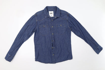 Mens UK Size M Crafted Blue  Button-Up Long Sleeve Casual Shirt