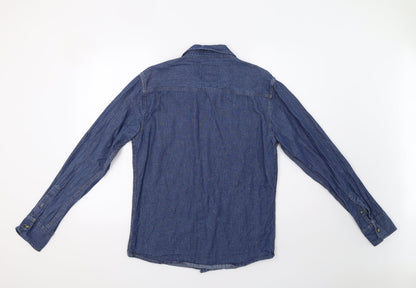 Mens UK Size M Crafted Blue  Button-Up Long Sleeve Casual Shirt