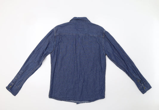 Mens UK Size M Crafted Blue  Button-Up Long Sleeve Casual Shirt