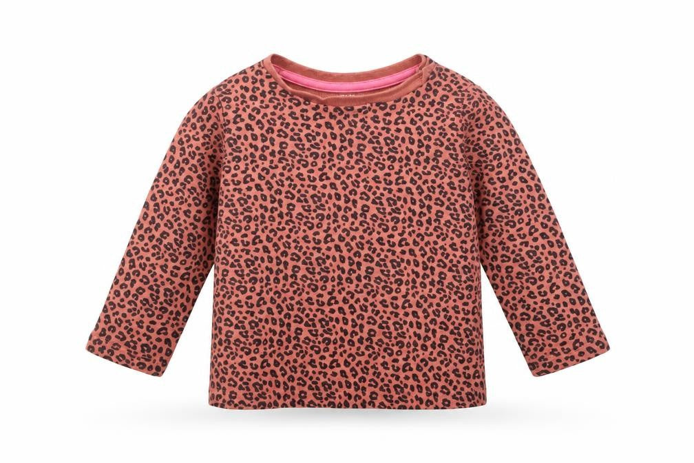 Front view of F&F girls’ multicoloured animal print basic t-shirt, size 6-9, months