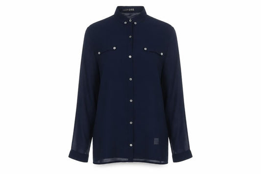 Front view of Atmosphere women’s blue basic button-up, size UK 8
