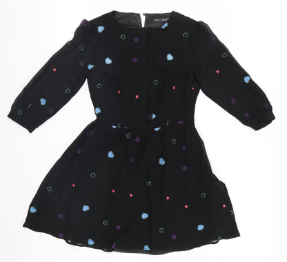 Love Label Womens Black Geometric  A-Line  Size 8  - Hearts