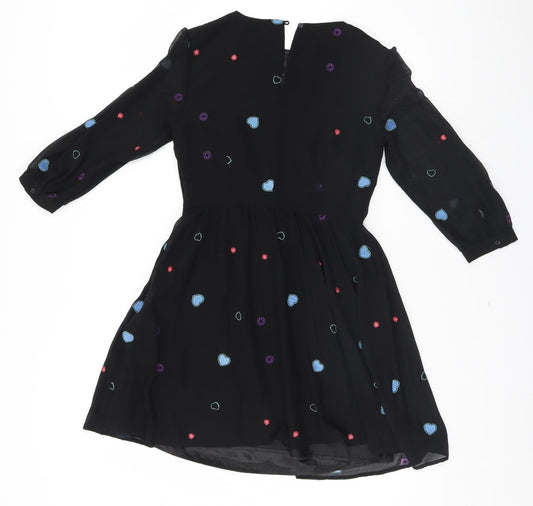 Love Label Womens Black Geometric  A-Line  Size 8  - Hearts