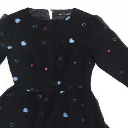 Love Label Womens Black Geometric  A-Line  Size 8  - Hearts