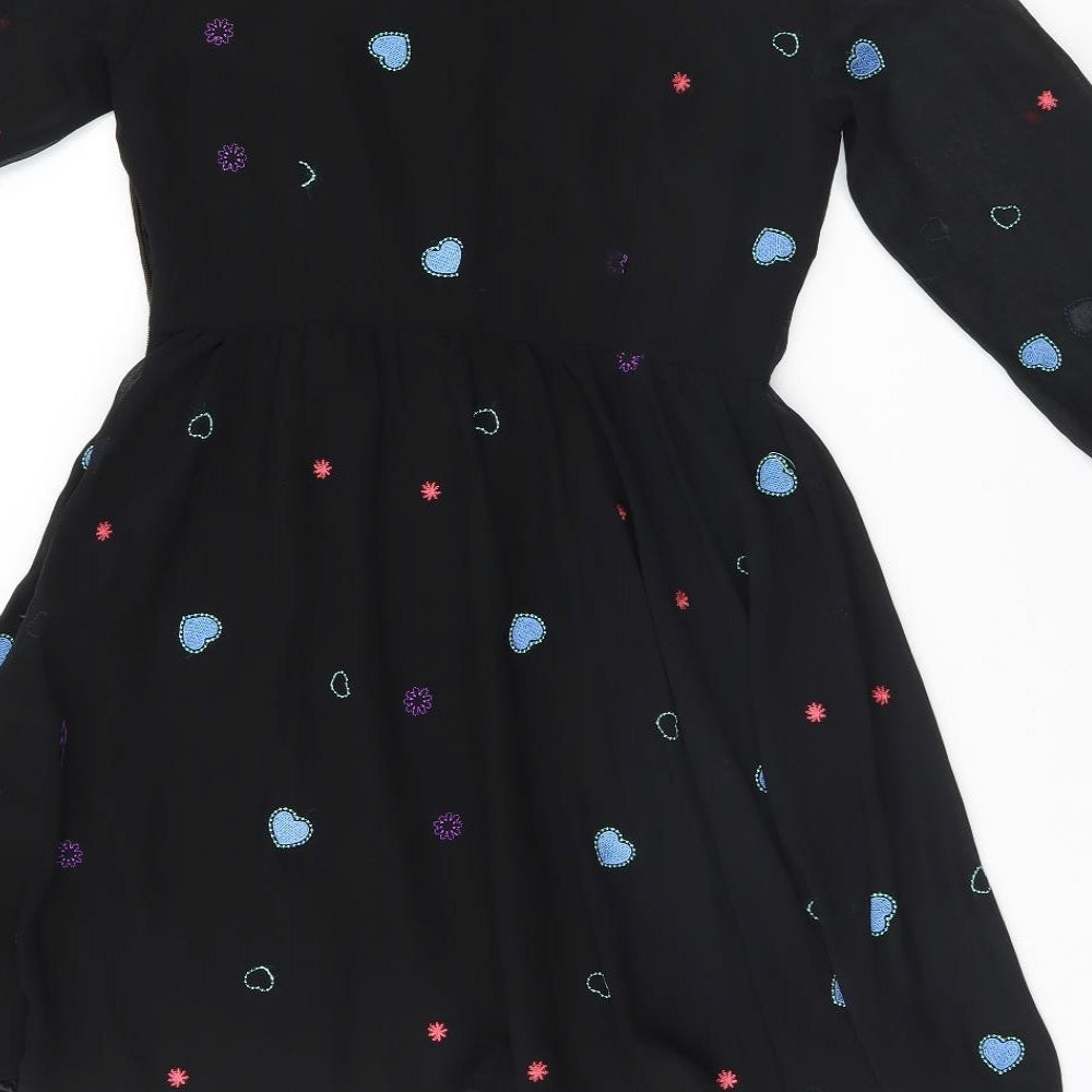 Love Label Womens Black Geometric  A-Line  Size 8  - Hearts