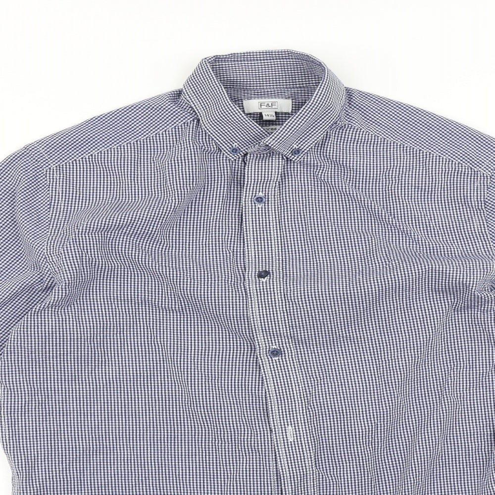 F&F Mens Blue Check   Button-Up Size 14.5