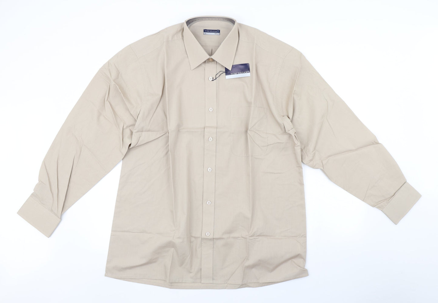 Tom Hagan Mens Beige    Button-Up Size 17