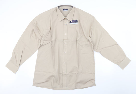 Tom Hagan Mens Beige    Button-Up Size 17