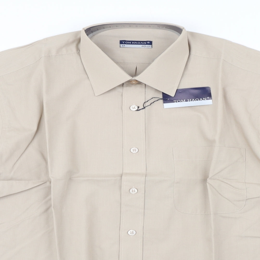 Tom Hagan Mens Beige    Button-Up Size 17