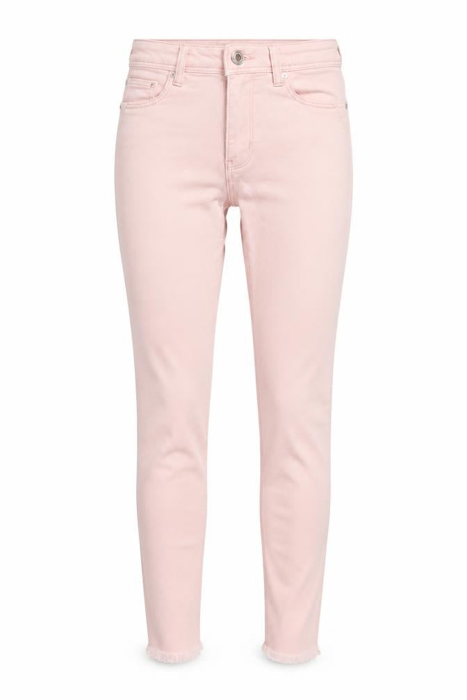 Front view of Denim Co. women’s pink denim skinny jeans, size UK 4, 28-inch leg