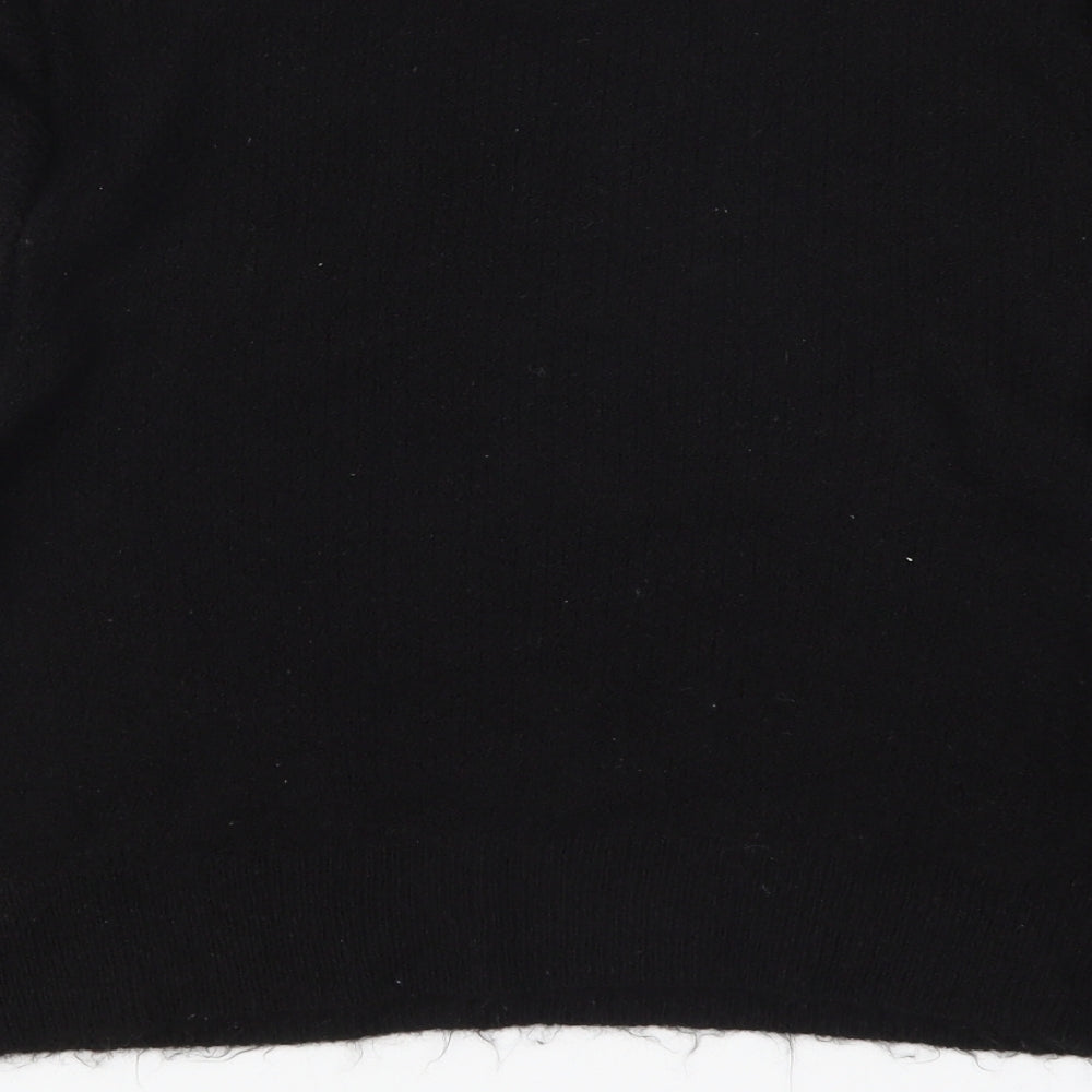 Brand and care label for H&M women’s black knit jumper, size M